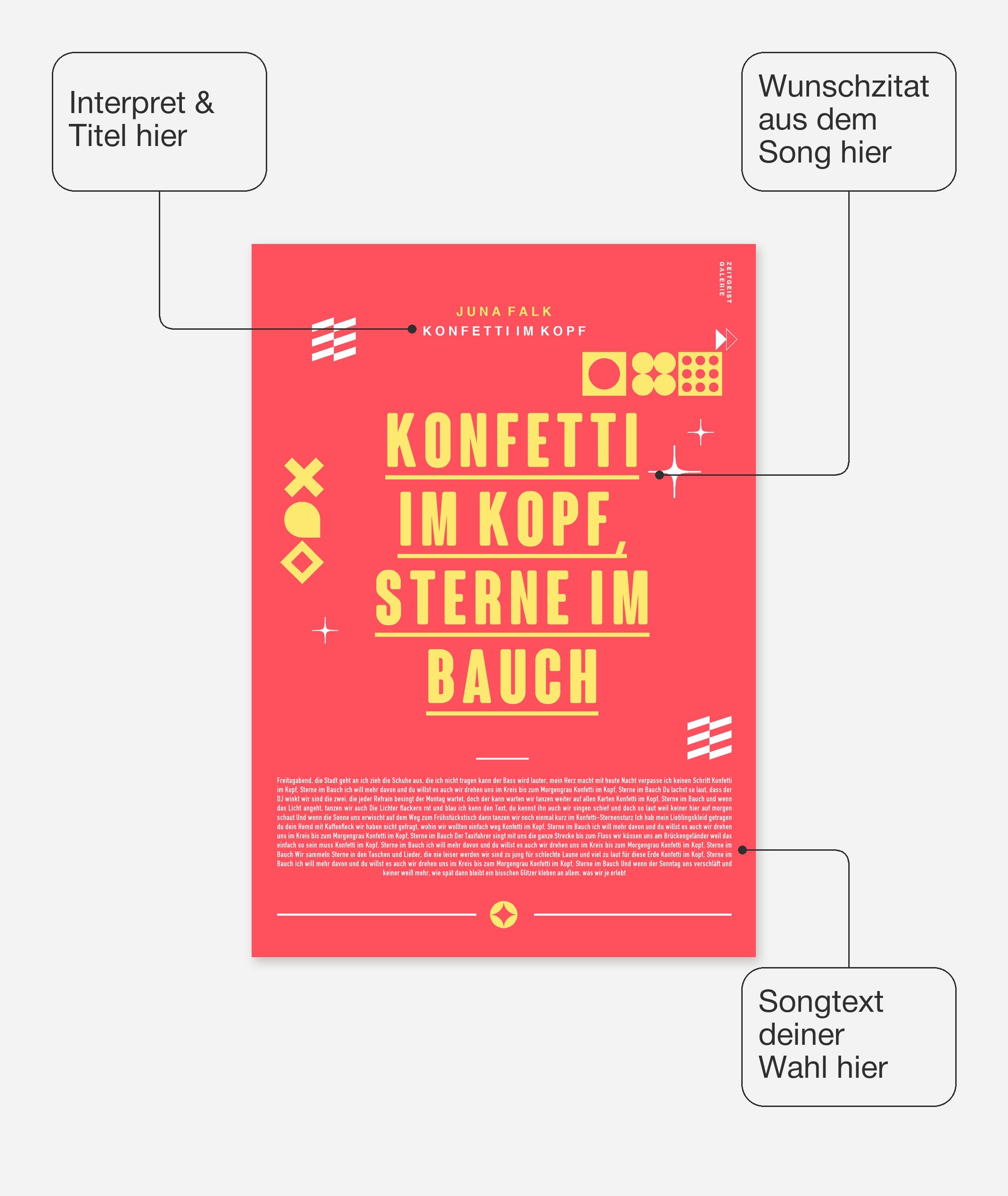 Personalisiertes Songtext-Poster mit Wunschzitat, Design 8 in Granatapfel – Songtext, Interpret und Titel frei wählbar
