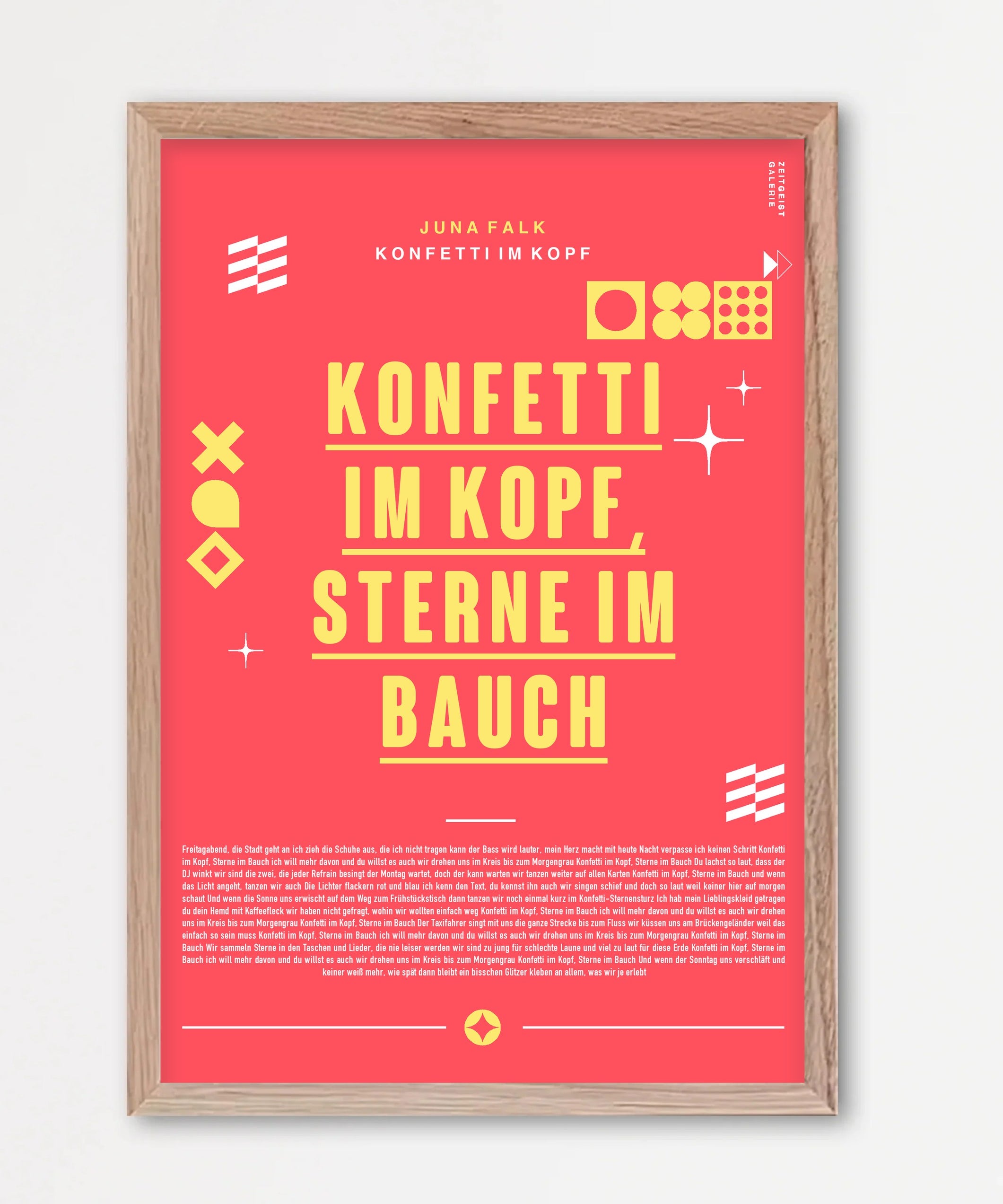 Personalisiertes Songtext-Poster mit Wunschzitat, Design 8 in Granatapfel – Echtholzrahmen Natur