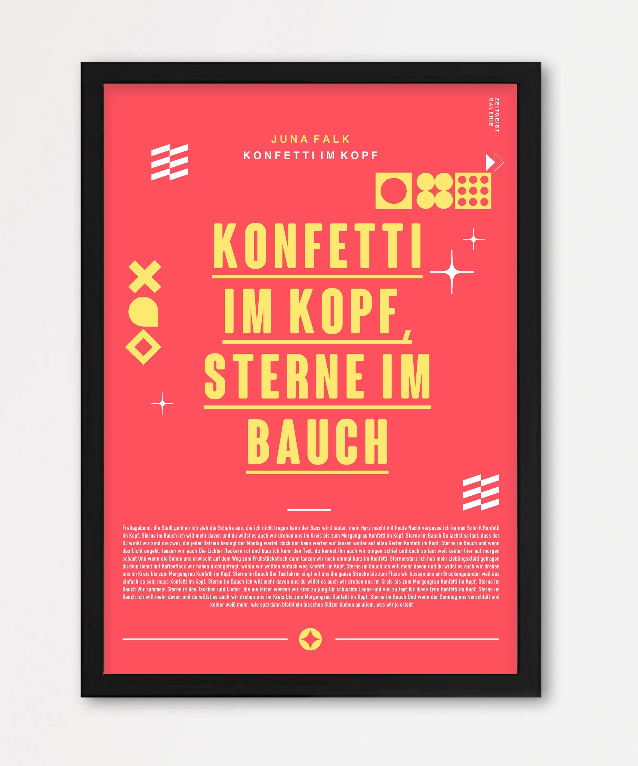 Personalisiertes Songtext-Poster mit Wunschzitat, Design 8 in Granatapfel – Echtholzrahmen Schwarz