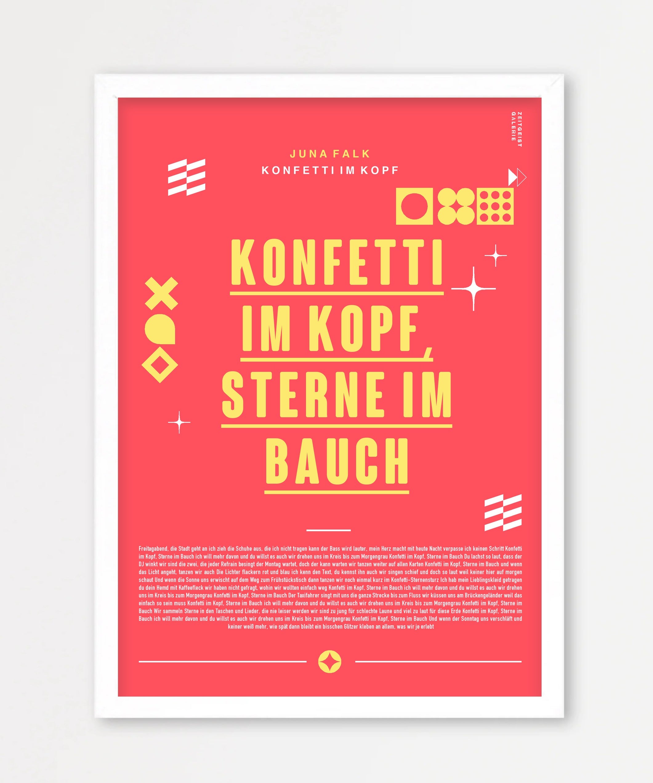 Personalisiertes Songtext-Poster mit Wunschzitat, Design 8 in Granatapfel – Echtholzrahmen Weiß