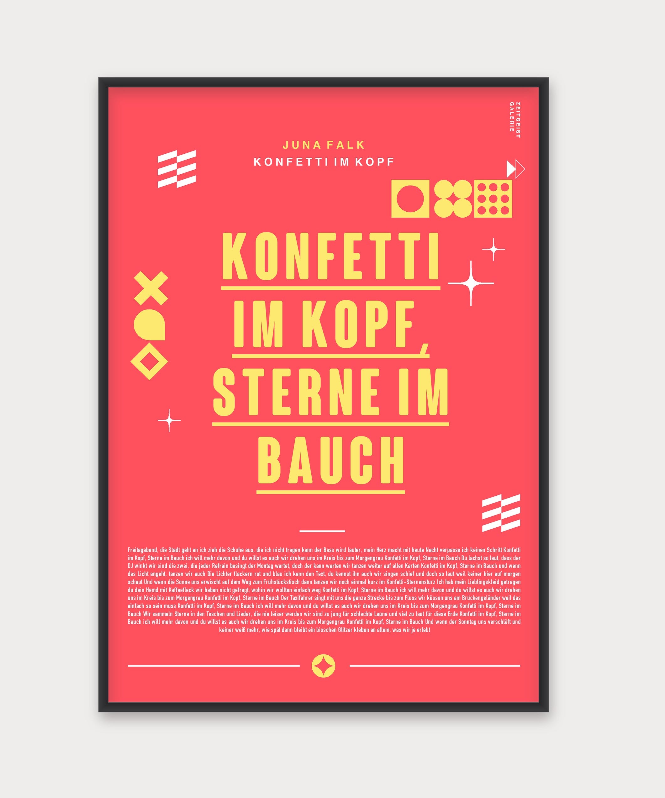 Personalisiertes Songtext-Poster mit Wunschzitat, Design 8 in Granatapfel – Aluminiumrahmen Schwarz