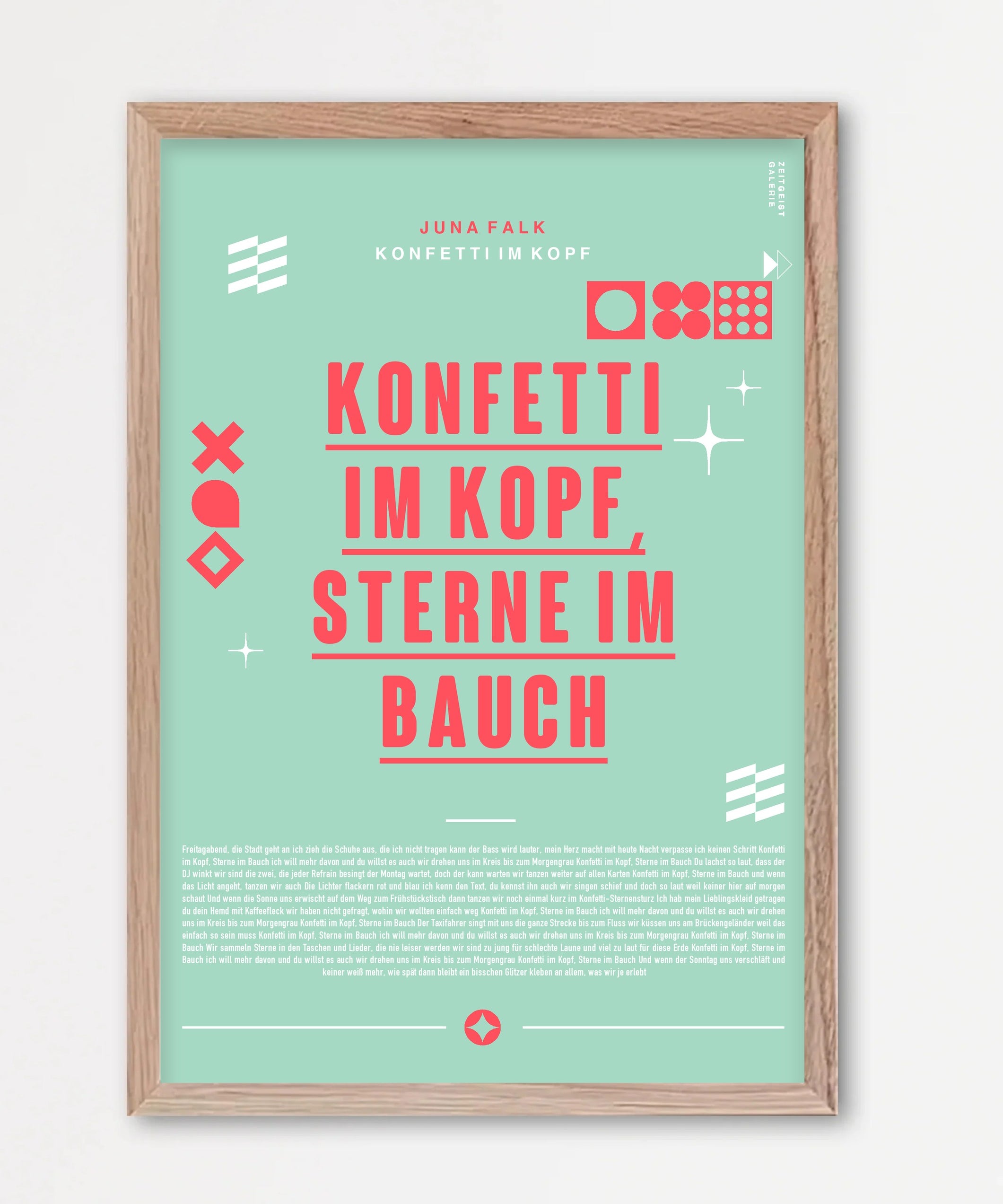Personalisiertes Songtext-Poster mit Wunschzitat, Design 8 in Mint – Echtholzrahmen Natur