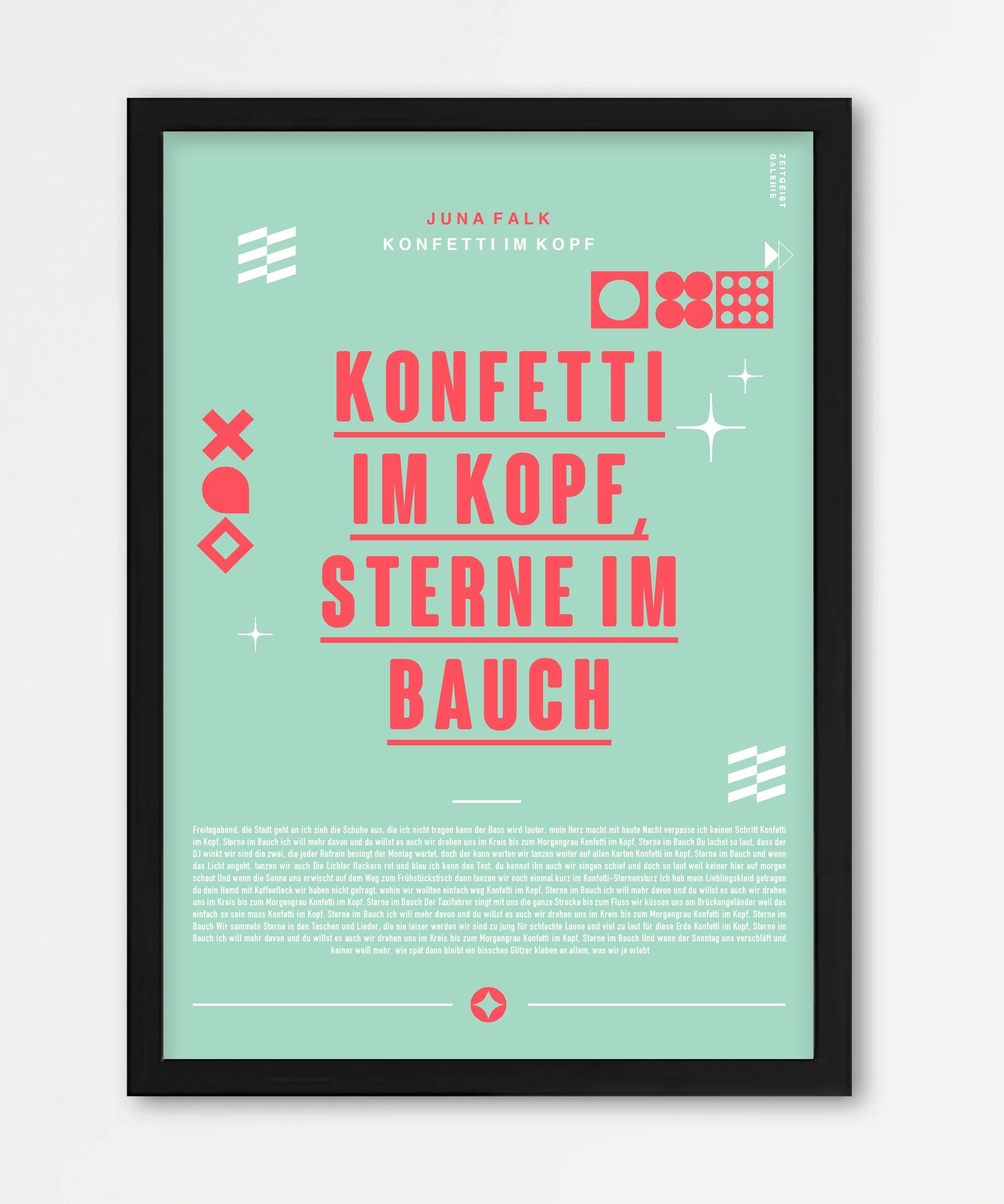 Personalisiertes Songtext-Poster mit Wunschzitat, Design 8 in Mint – Echtholzrahmen Schwarz