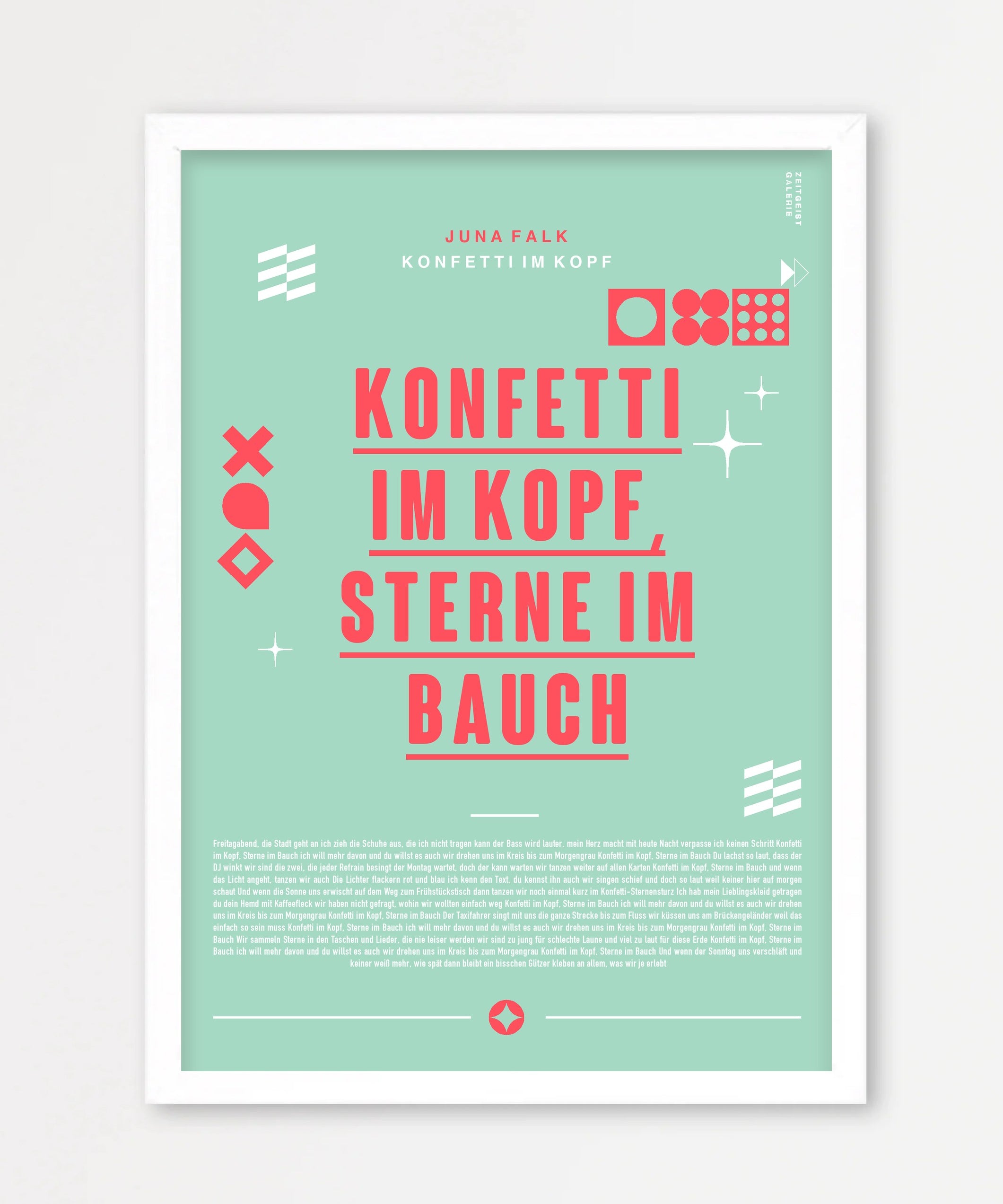 Personalisiertes Songtext-Poster mit Wunschzitat, Design 8 in Mint – Echtholzrahmen Weiß