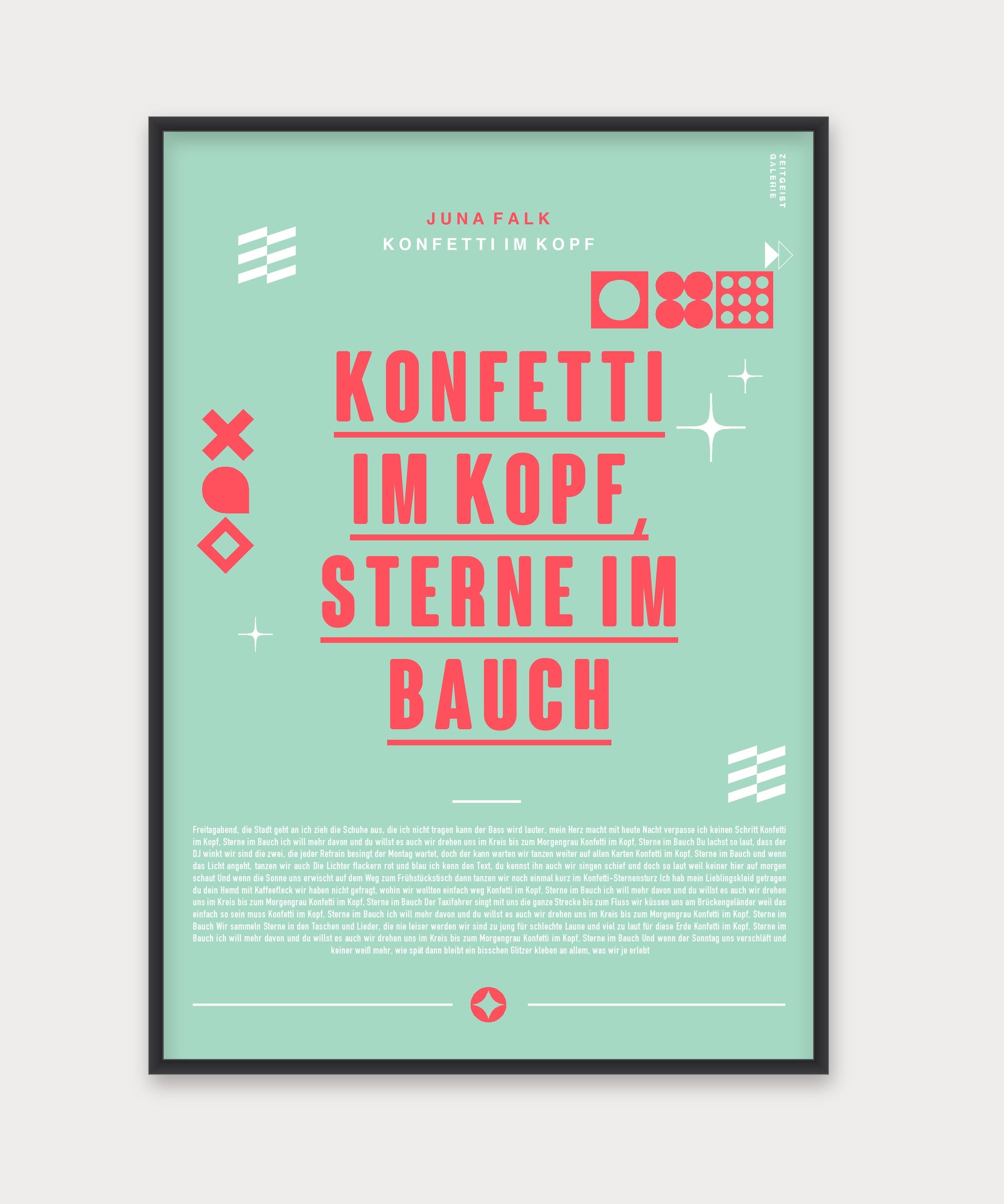 Personalisiertes Songtext-Poster mit Wunschzitat, Design 8 in Mint – Aluminiumrahmen Schwarz