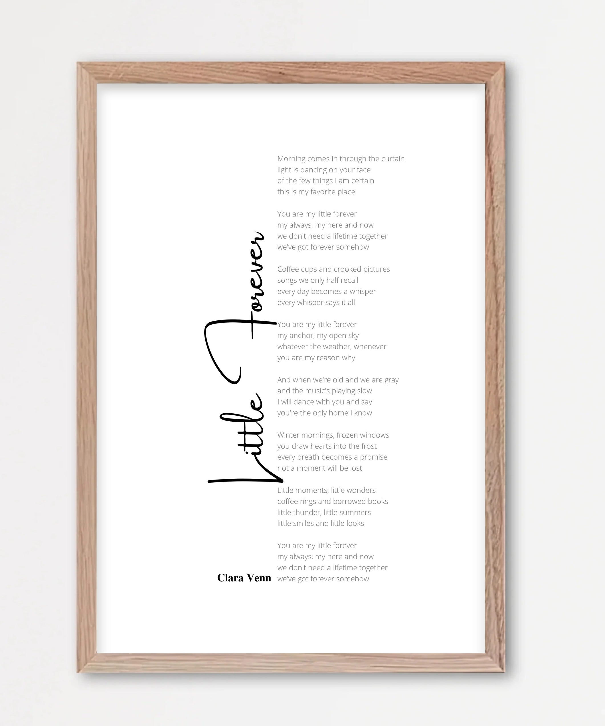 Personalisiertes Songtext-Poster, Design 5 – Echtholzrahmen Natur