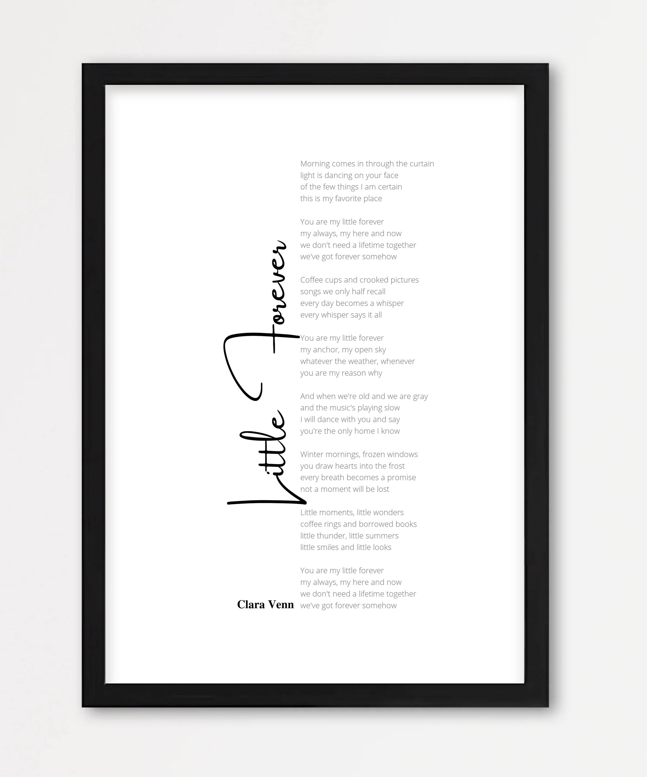 Personalisiertes Songtext-Poster, Design 5 – Echtholzrahmen Schwarz