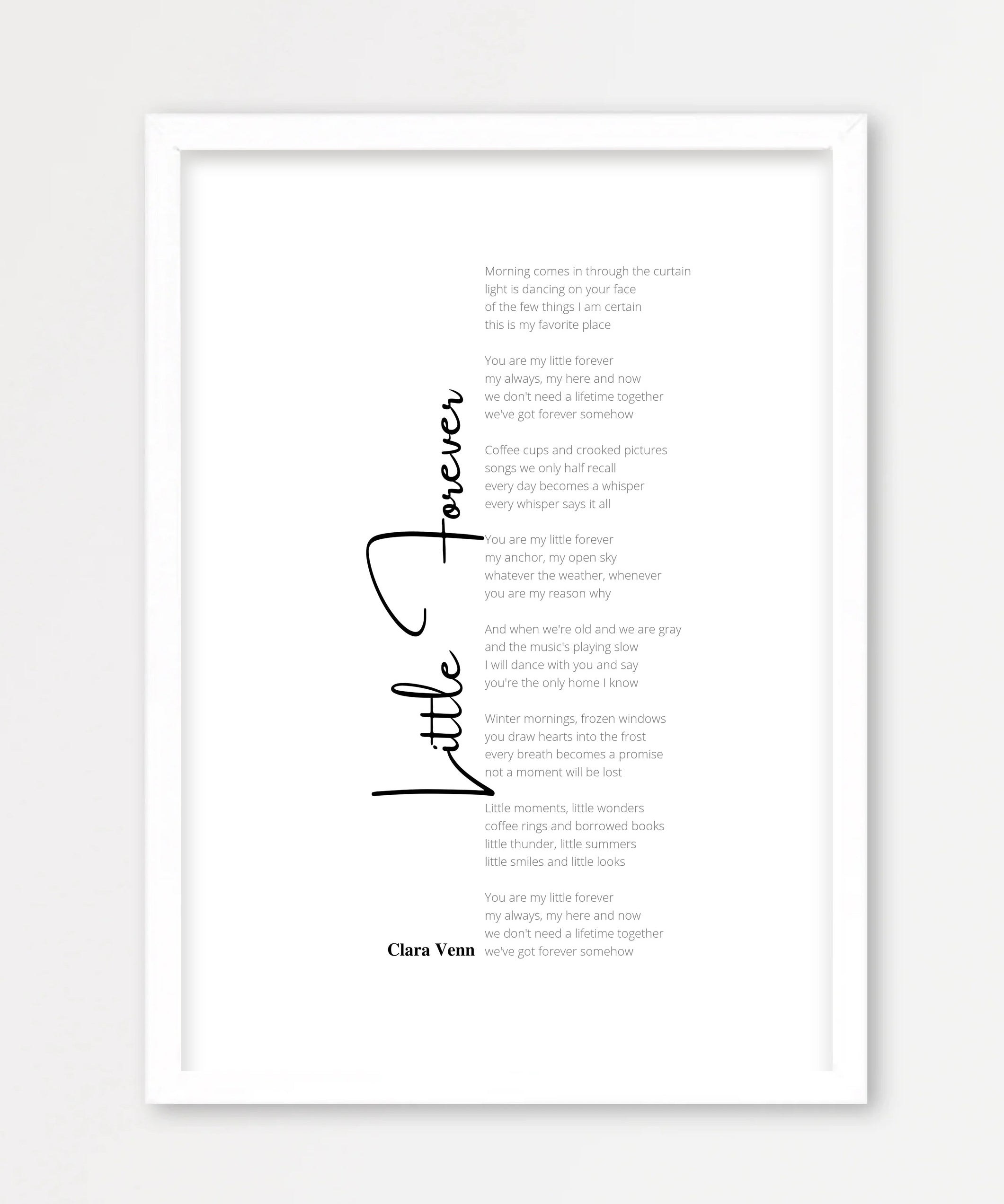 Personalisiertes Songtext-Poster, Design 5 – Echtholzrahmen Weiß