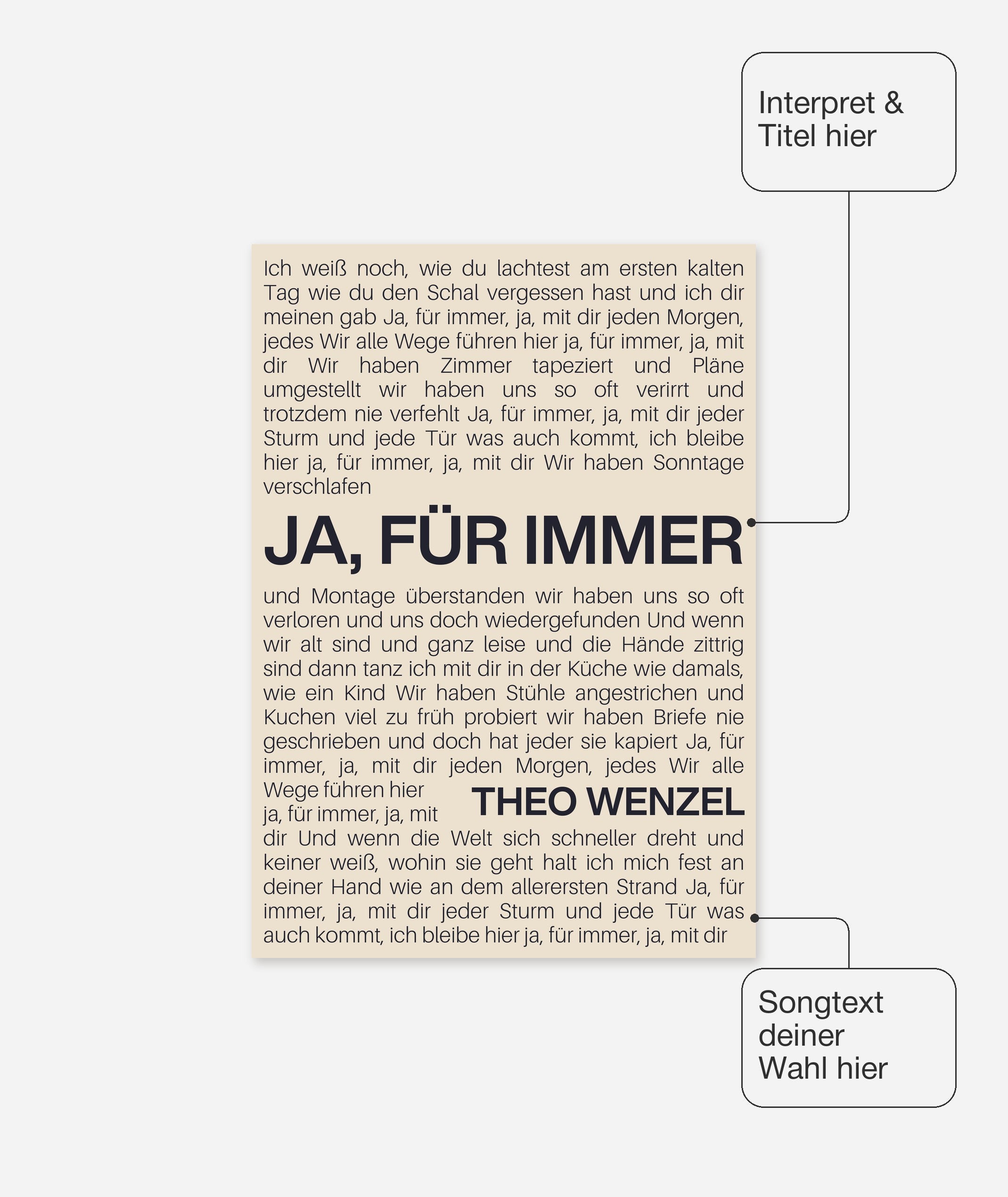 Personalisiertes Songtext-Poster, Design 9 – Songtext, Interpret und Titel frei wählbar