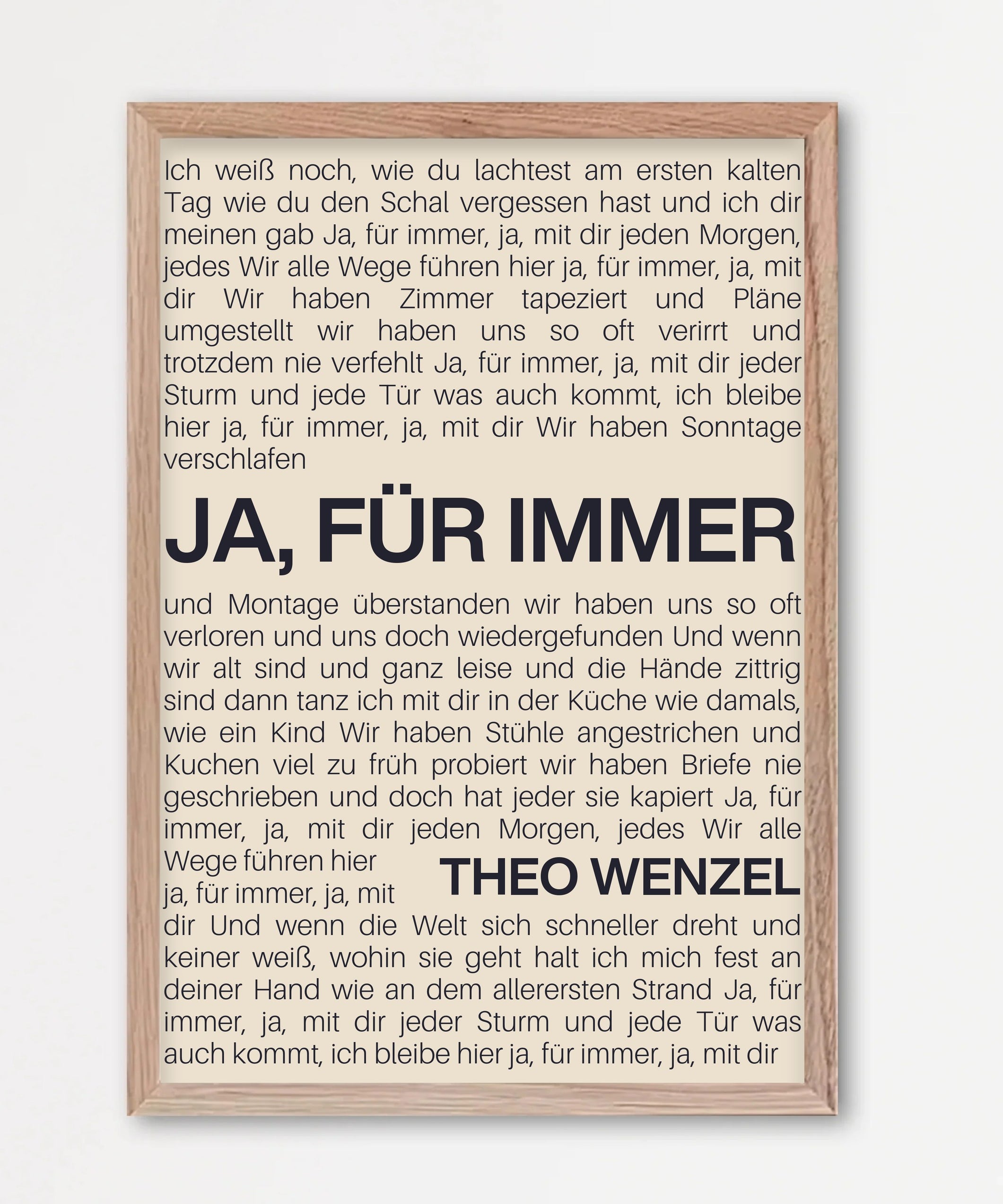 Personalisiertes Songtext-Poster, Design 9 – Echtholzrahmen Natur