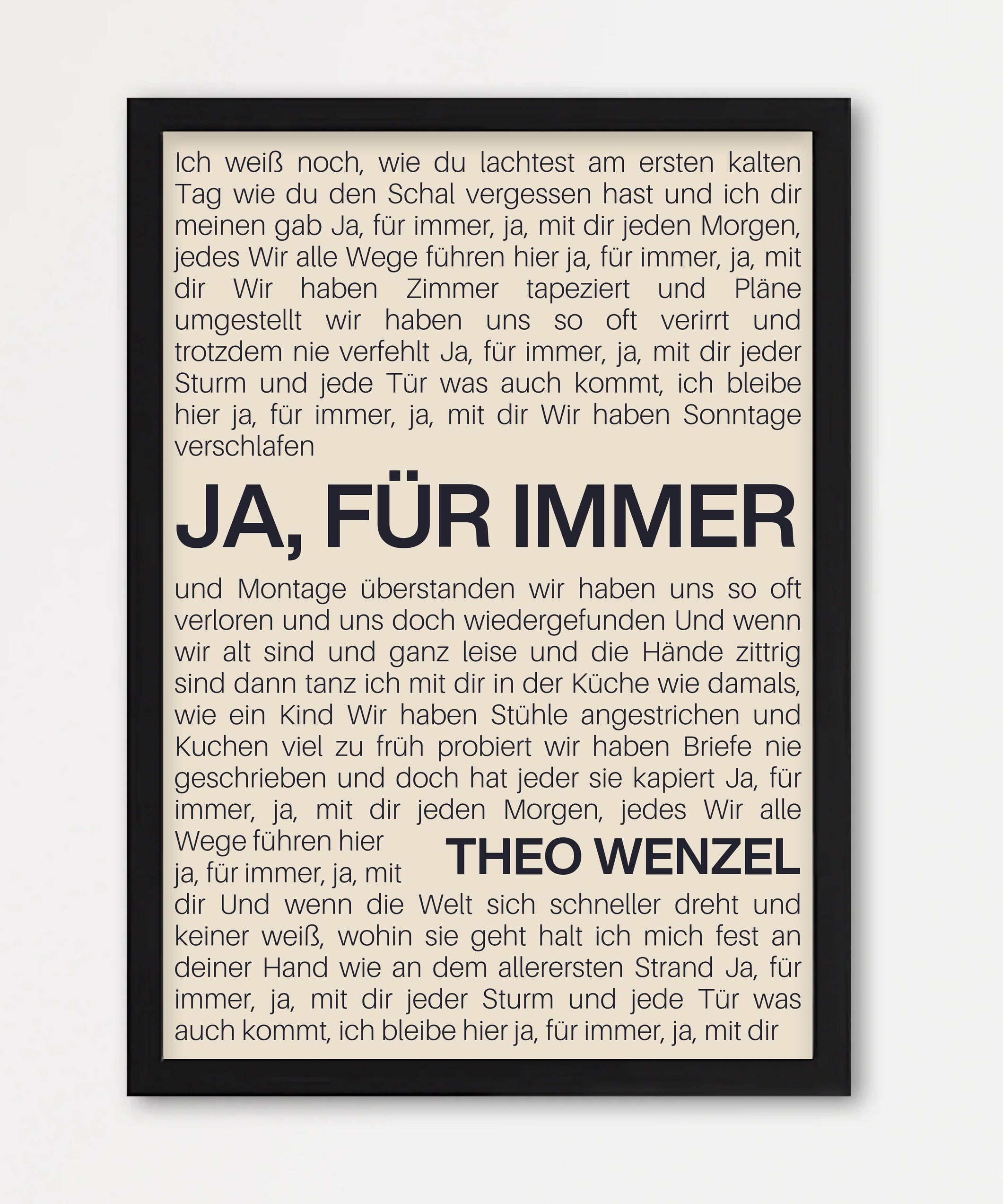 Personalisiertes Songtext-Poster, Design 9 – Echtholzrahmen Schwarz