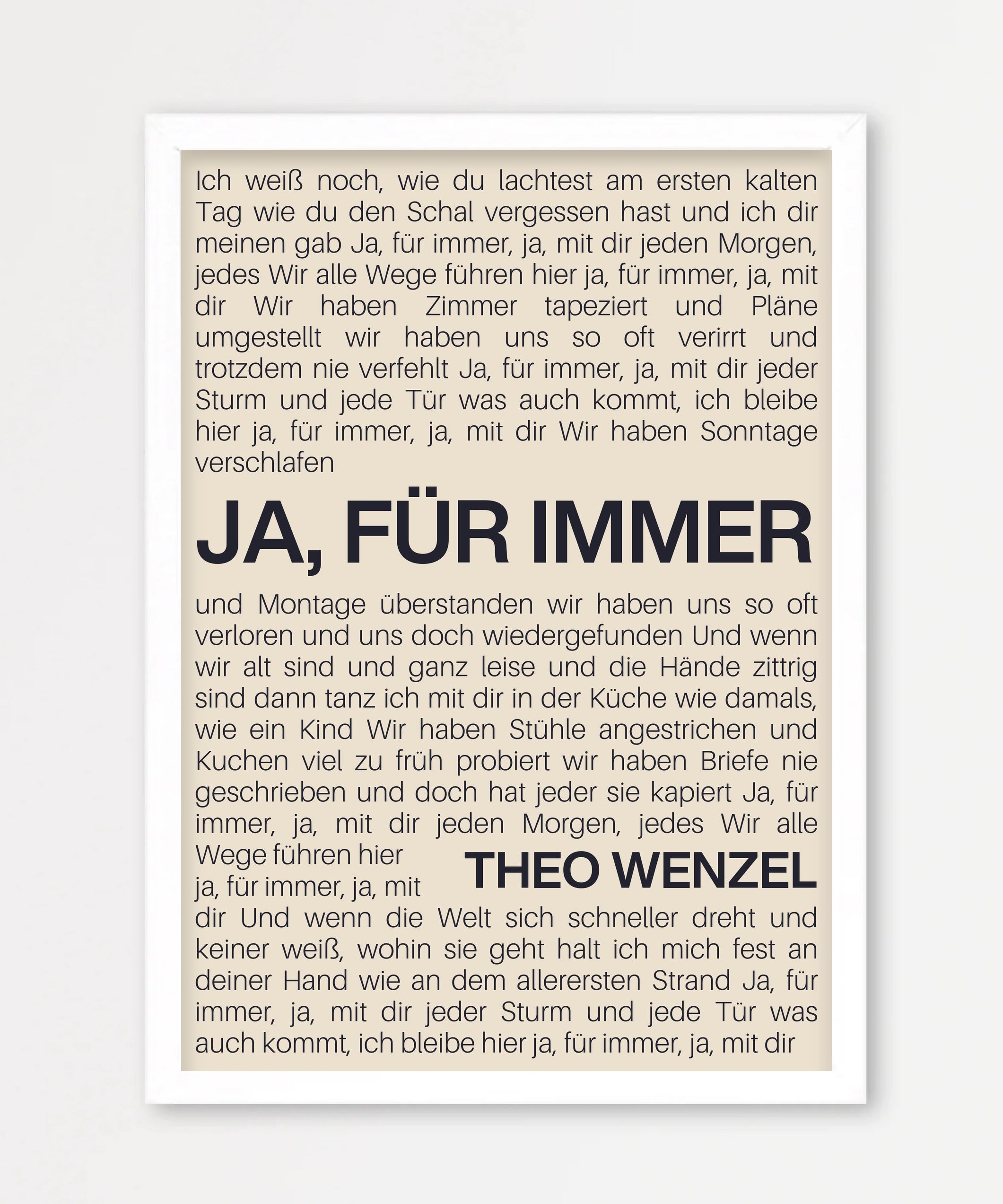 Personalisiertes Songtext-Poster, Design 9 – Echtholzrahmen Weiß