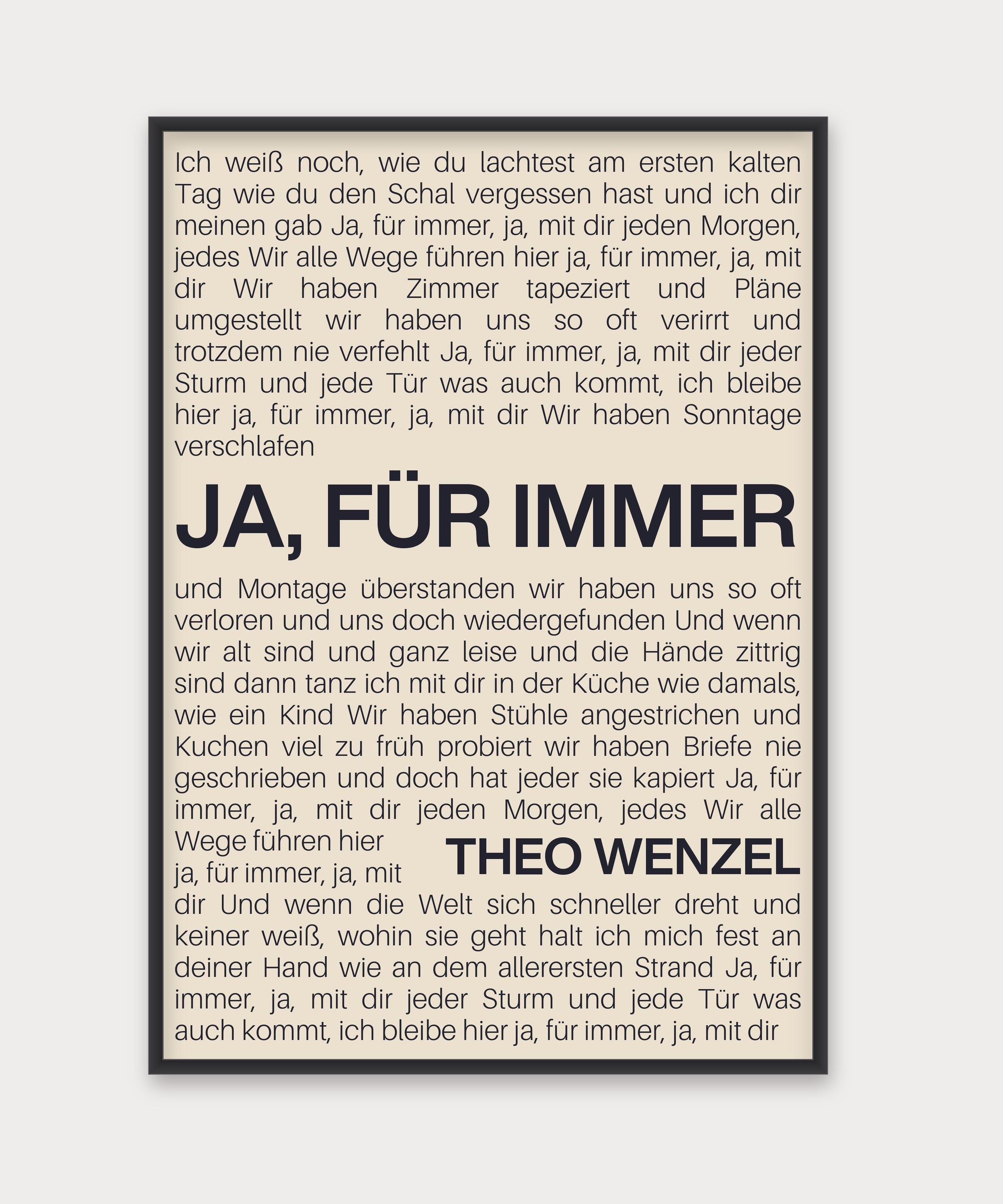 Personalisiertes Songtext-Poster, Design 9 – Aluminiumrahmen Schwarz