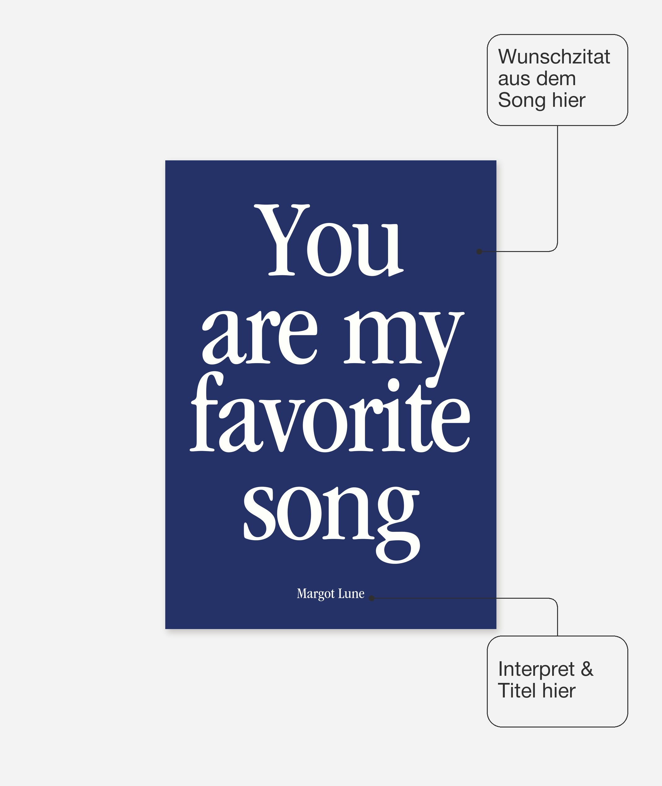 Personalisiertes Songzitat-Poster, Design 5 in Dunkelblau – Zitat, Interpret und Titel frei wählbar